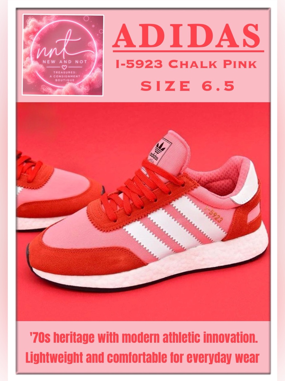 Adidas Originals I-5923 Chalk Pink Red White Women’s Sneakers Size 6.5 CQ2527